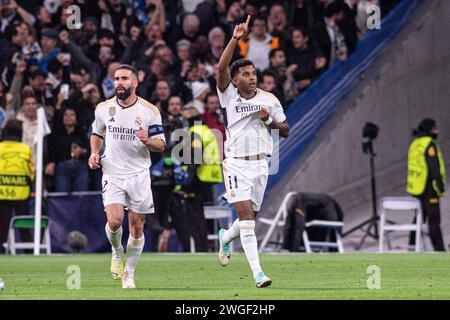 Madrid, Spanien. Februar 2024. Fußballspiel La Liga: Real Madrid gegen Atletico de Madrid im Santiago Bernabeu Stadion in Madrid, 4. Februar 2024 Rodrygo und Carvajal 900/Cordon Press Credit: CORDON PRESS/Alamy Live News Stockfoto