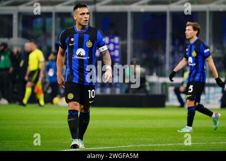 Mailand, Italie. Februar 2024. Lautaro Martínez (FC Inter) während des italienischen Meisterschaftsspiels Serie A zwischen FC Internazionale und Juventus FC am 4. Februar 2024 im Giuseppe Meazza Stadion in Mailand, Italien - Foto Morgese-Rossini/DPPI Credit: DPPI Media/Alamy Live News Stockfoto