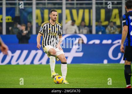 Mailand, Italie. Februar 2024. Federico Gatti (Juventus FC) während des italienischen Meisterschaftsspiels Serie A zwischen FC Internazionale und Juventus FC am 4. Februar 2024 im Giuseppe Meazza Stadion in Mailand, Italien - Foto Morgese-Rossini/DPPI Credit: DPPI Media/Alamy Live News Stockfoto