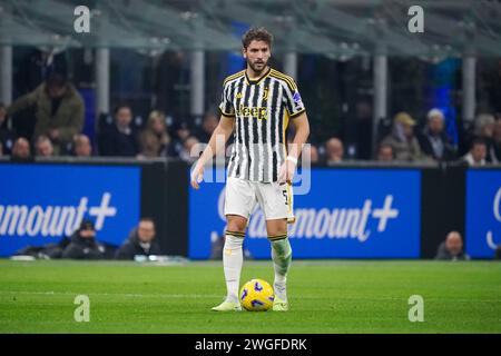 Mailand, Italie. Februar 2024. Manuel Locatelli (Juventus FC) während des italienischen Meisterschaftsspiels Serie A zwischen dem FC Internazionale und Juventus FC am 4. Februar 2024 im Stadion Giuseppe Meazza in Mailand, Italien - Foto Morgese-Rossini/DPPI Credit: DPPI Media/Alamy Live News Stockfoto