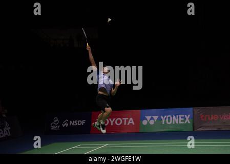Bangkok, Thailand. Februar 2024. LOH Kean Yew aus Singapur, tritt am 4. Februar 2024 im Nimibutr Sport Building National Stadium in Bangkok, Thailand, im Finale Badminton bei der Princess Sirivannavari Thailand Masters 2024 an. (Foto: Teera Noisakran/Pacific Press) Credit: Pacific Press Media Production Corp./Alamy Live News Stockfoto