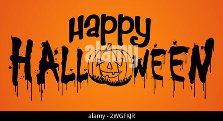 Glücklicher Halloween-Text auf orangem Hintergrund, Vektor-Illustration Stock Vektor