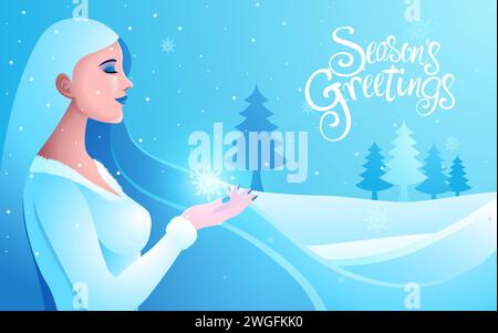 Schöne Frau mit langen Haaren im Winter, um Weihnachten zu repräsentieren, Vektor-Illustration Stock Vektor