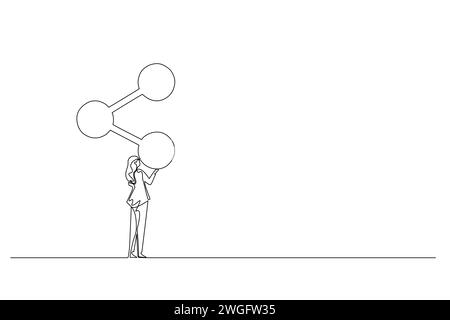 Kontinuierliche Linienzeichnung einer jungen Frau zur Analyse der Molekularstruktur. Frau im Anzug, die ein chemisches Diagramm ansieht. Business Person Studies Complex Stock Vektor