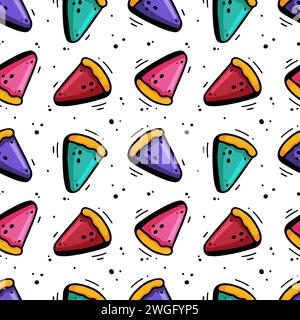 Handgezeichnetes Stück nahtloses Tortenmuster. Handgezeichnetes Fast Food, Illustration für Heimessen im Doodle-Stil. Vektorgewebe Textur Illustration im Doodle-Stil. Stock Vektor