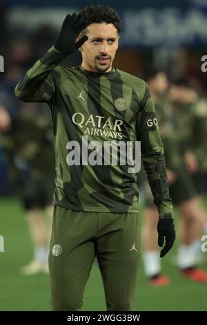 Straßburg, Frankreich. Februar 2024. Marquinhos von PSG während des Fußballspiels der französischen Meisterschaft Ligue 1 zwischen dem RC Straßburg und Paris Saint-Germain am 2. Februar 2024 im Stade de La Meinau in Straßburg, Frankreich - Foto Jean Catuffe/DPPI Credit: DPPI Media/Alamy Live News Stockfoto