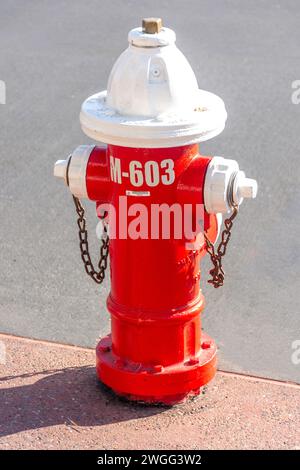 Amerikanischer Hydrant am Bürgersteig, Main Street USA, Magic Kingdom, Walt Disney World Resort, Orange County, Orlando, Florida, Vereinigte Staaten von Ameri Stockfoto