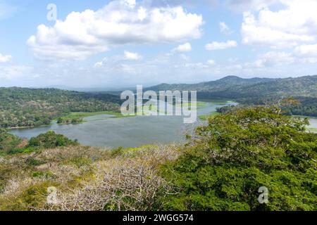 Regenwald und Fluss Chagres, Teleferico Aerial Tram, Soberania Nationalpark, Canalera de Gamboa, Panama City, Provinz Panama, Republik Panama Stockfoto