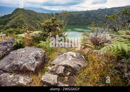 Der Guatavita-See (Laguna Guatavita) liegt in der Kordillera Oriental der kolumbianischen Anden. Heilige Stätte der einheimischen Muisca-Indianer. Cundinamarca de Stockfoto