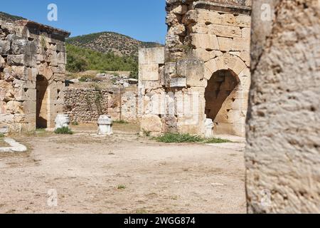 Hierapolis antike Ruinen. Martyrium-Gebiet in Pamukkale. Türkische historische Stätte Stockfoto