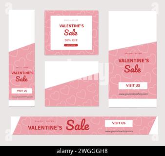 Kopfzeile oder Bannerset mit Rabattangebot für Happy Valentine Day. Vektorabbildung. Stock Vektor