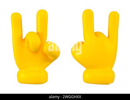 Set aus gelben Emojis niedlichen Händen zeigt eine Geste isoliert. Coolness Symbol , Symbol und Zeichen Konzept. 3D-Rendering. Stockfoto