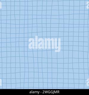 Handgezeichnetes blaues Karomuster. Überprüfen Sie, quadratischer Hintergrund. Freihändiges Raster für Liniengrafiken. Pinselstrich durch blaue Streifen. Textur Des Notebooks. Abstrakt Stock Vektor