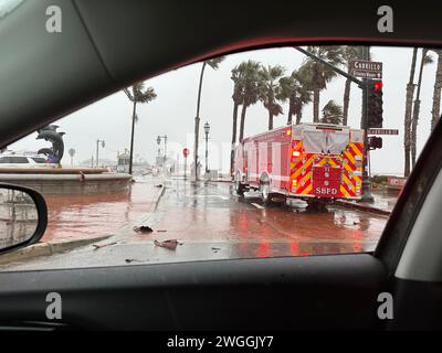 Montecito, Kalifornien, USA, 4. Februar 2024. Shoreline Park in Santa Barbara während der Sturzflut am 4. Februar 2024 (Foto: © Amy Katz/ZUMA Press Wire) NUR REDAKTIONELLE VERWENDUNG! Nicht für kommerzielle ZWECKE! Quelle: ZUMA Press, Inc./Alamy Live News Stockfoto