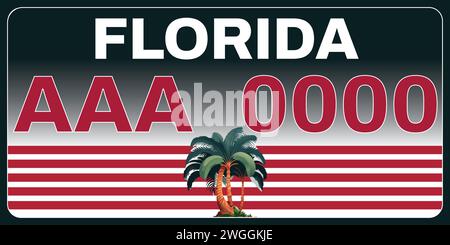 Kfz-Kennzeichen in Florida in Vereinigte Staaten von Amerika, Kfz-Kennzeichen. Kfz-Lizenznummern verschiedener amerikanischer Staaten. Vintage-Druck Stock Vektor