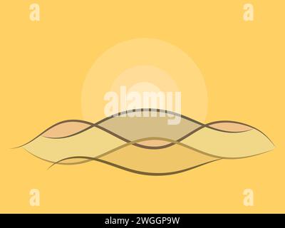 Wüstenlandschaft mit Sanddünen im Stil von Line Art. Sonnenaufgang über der Wüste im minimalistischen Stil. Wellige Landschaft mit Dünen und Sonne. Design für Banner Stock Vektor