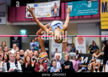 Weinheim, Deutschland. Februar 2024. Marie-Laurence Jungfleisch (VfB Stuttgart, Frauen, 5), Einzelbild, Einzelfoto, Aktion, 02.02.2024, Weinheim (Deutschland), Leichtathletik, Meeting, Hochsprung Gala 2024 Credit: dpa/Alamy Live News Stockfoto
