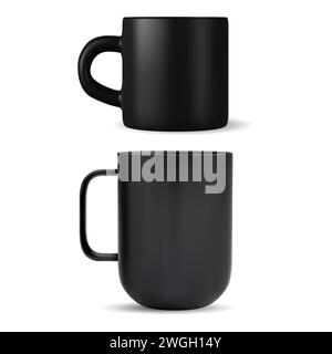 Mockup Kaffeetasse. Schwarze Keramik-Teetasse, isoliert auf weiß. Glasgeschirr, Porzellangeschirr. Griff Becher nachgebildet für Marke Merchandi Stock Vektor