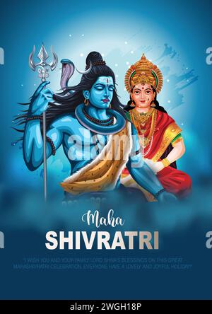 Happy maha Shivratri mit Trisulam, ein hinduistisches Festival, das von Lord shiva Night gefeiert wird, englische Kalligraphie. Abstraktes Vektor-Illustrationsdesign Stock Vektor