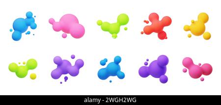 Farbenfrohe 3D-Morphing-Kugeln. Flüssige Klumpen wie Lavalampen. Flüssige 3D-Metaballs. Helle Vektorillustration für Karten, Poster, Werbung, Flyer. Isola Stock Vektor