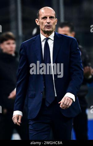 Juventus’ italienischer Trainer Massimiliano Allegri während des italienischen Fußballspiels der Serie A Inter Mailand und Juventus FC im San Siro Stadion in Mailand am 4. Februar 2024 Credit: Piero Cruciatti/Alamy Live News Stockfoto