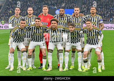 Mailand, Italien. Februar 2024. Der Start-11 von Juventus für das Spiel der Serie A zwischen Inter und Juventus bei Giuseppe Meazza in Mailand. (Foto: Gonzales Photo/Alamy Live News Stockfoto