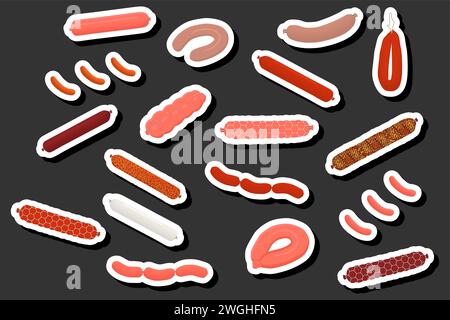 Illustration zum Thema großes Set verschiedene Arten Feinkostwaren Fleischwürste, Feinkostgeschäft bestehend aus Sammlerstück natürlichen leckeren Speisen Fleischwürste, essen Stock Vektor