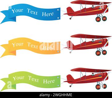 Flugzeugsatz . Flugzeug mit Banner, Vektor. Stock Vektor
