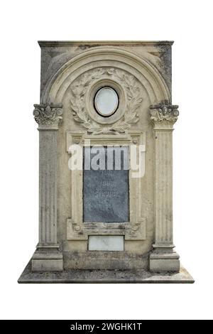 Leichendenkmal mit Dankeschön für Ihre Worte in Stein gemeißelt, isoliert auf weiß Stockfoto