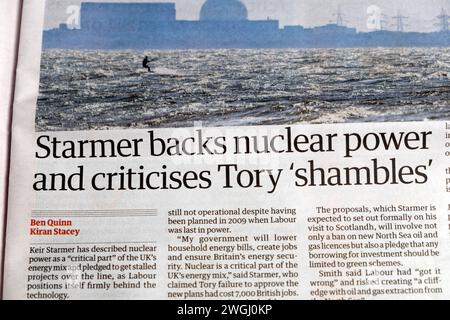 Keir 'Starmer unterstützt Atomkraft und kritisiert die Zeitung Tory 'Shambles' Guardian, die Schlagzeile Labour Nuklearenergie artikel 5 Juni 2023 London UK Stockfoto