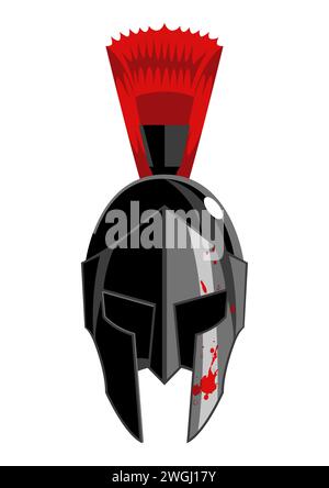 Einfache flache Vektor-Illustration eines spartanischen Helms mit Blutfleck isoliert auf weiß Stock Vektor