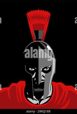 Einfache flache Vektor-Illustration eines spartanischen Kriegers im roten Mantel Stock Vektor