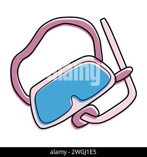 Handgezeichnetes Symbol der Tauchmaske im Doodle-Stil isoliert auf weißem Hintergrund. Vektorbrille, Sportbekleidung für Schwimmer und Taucher. Urlaub und Sport Aktivitäten Stock Vektor