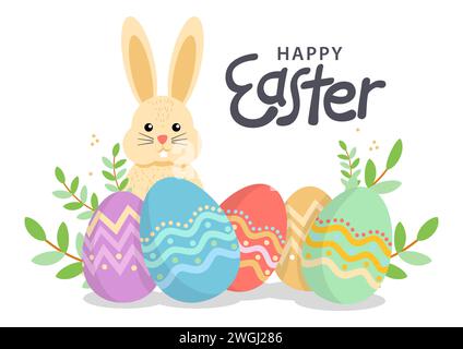 Osterhase Cartoon und Eier in Pastellfarben, Vektor-Illustration Stock Vektor