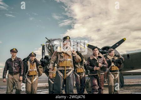 Masters of the Air Darragh Cowley, Callum Turner, Anthony Boyle, Edward Ashley und Matt Gavan Stockfoto