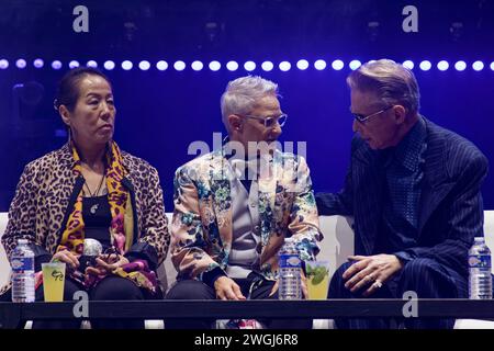 Paris, Frankreich. Februar 2024. Jury, Junko Shimada, Kari Barba und Mark Mahoney für das beste große Tattoo während des TATTOO PLANETARIUMS. Stockfoto