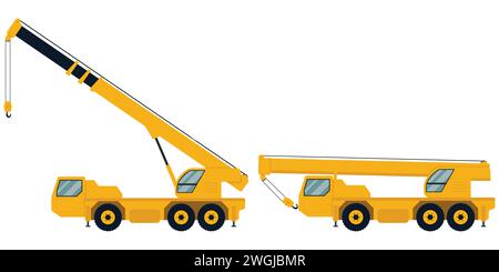 Symbol für Mobilkran. Fahrzeug zum Heben, Handling, Bauen, Bewegen von Fracht, Ladung. Schwere Maschinen. Vektorabbildung EPS 10 Stock Vektor