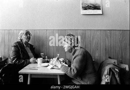 Seniorinnen genießen ein gemeinsames Mittagessen, verlassen das Haus, das soziale Leben der 1980er Jahre Großbritannien. Saltaire Shipley Bradford West Yorkshire England 1981 HOMER SYKES. Stockfoto