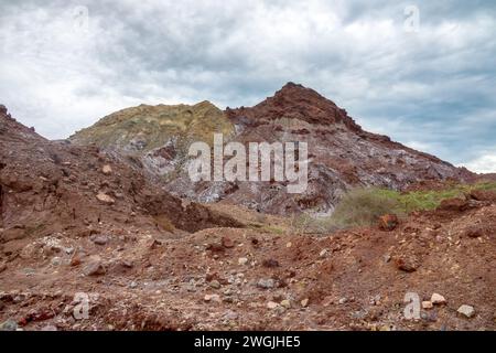 Lavakegel, äußere Eruption in Kalksanddessert. Terra Rossa. Insel Ormuzd, Iran Stockfoto