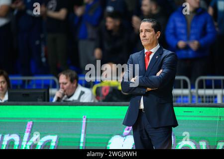 Podgorica, Montenegro. Februar 2024. Ioannis Sfairopoulos von Crvena Zvezda beim Basketballspiel der Aba League zwischen KK Buducnost Voli und KK Crvena Zvezda Meridianbet, Podgorica, Montenegro, 5,2.24., Februar, 2024: Stefan Ivanovic/Alamy Live News Stockfoto