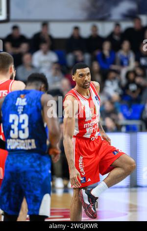 Podgorica, Montenegro. Februar 2024. Joel Bolomboy von Crvena Zvezda beim Basketballspiel der Aba League zwischen KK Buducnost Voli und KK Crvena Zvezda Meridianbet, Podgorica, Montenegro, 5,2.24., Februar, 2024: Stefan Ivanovic/Alamy Live News Stockfoto