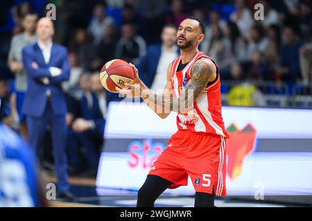 Podgorica, Montenegro. Februar 2024. Adam Hanga von Crvena Zvezda beim Basketballspiel der Aba League zwischen KK Buducnost Voli und KK Crvena Zvezda Meridianbet, Podgorica, Montenegro, 5,2.24., Februar, 2024: Stefan Ivanovic/Alamy Live News Stockfoto