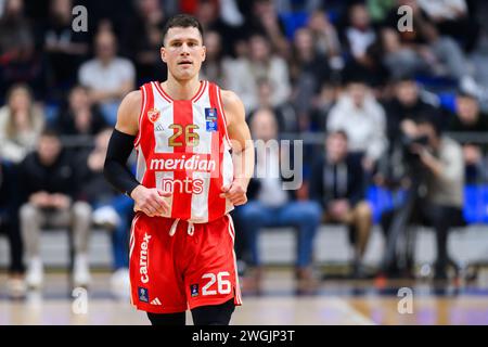 Podgorica, Montenegro. Februar 2024. Nemanja Nedovic von Crvena Zvezda beim Basketballspiel der Aba League zwischen KK Buducnost Voli und KK Crvena Zvezda Meridianbet, Podgorica, Montenegro, 5,2.24., Februar, 2024: Stefan Ivanovic/Alamy Live News Stockfoto