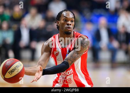 Podgorica, Montenegro. Februar 2024. Javonte Smart von Crvena Zvezda beim Basketballspiel der Aba League zwischen KK Buducnost Voli und KK Crvena Zvezda Meridianbet, Podgorica, Montenegro, 5,2.24., Februar, 2024: Stefan Ivanovic/Alamy Live News Stockfoto