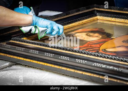 AMSTERDAM - das Gemälde der Lautenspieler hängt im Rijksmuseum. Das Werk ist Teil einer großen Ausstellung über den niederländischen Maler Frans Hals, die Werke aus London und Paris enthält. ANP KJELL HOEXUM niederlande aus - belgien aus Stockfoto