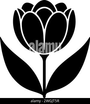 Tulpenblume mit Blättern monochrome Clip Art. Vektor-Illustration Stock Vektor