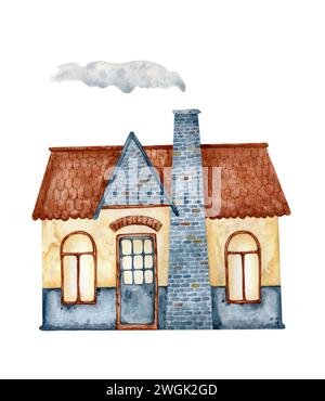 Ein Haus ist eine handgezeichnete Aquarellzeichnung. Haus, Ferienhaus, Landhaus, Stadthaus Stockfoto