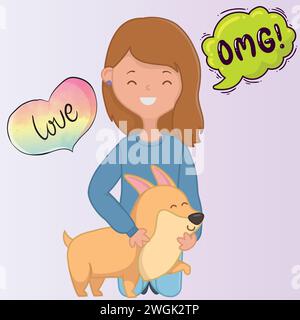 Niedliche Katze und Leute Pop Art Stil Vektorbild Stock Vektor