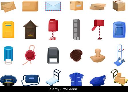 Postboten-Symbole setzen Cartoon-Vektor. Spediteur senden Stock Vektor