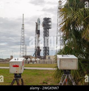 Cape Canaveral, USA. Februar 2024. SpaceX und NASA sind bereit, den PACE Plankton Aerosol Cloud Ocean Ecosystem Satellit am Dienstag, den 5. Februar 2024, um 1:33 UHR zu starten. Abflug von SLC-40 Cape Canaveral Florida Brevard County USA (Foto: Scott Schilke/SIPA USA) Credit: SIPA USA/Alamy Live News Stockfoto